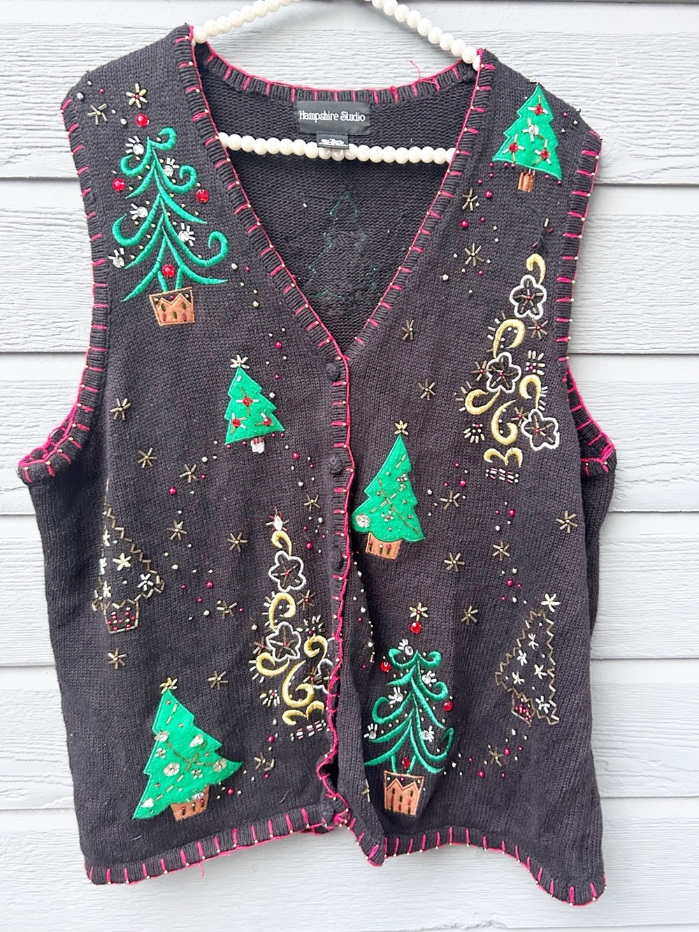 Hampshire Studio Vintage Christmas Tree Sequin sweater Embroidered Vest - Sz 1X